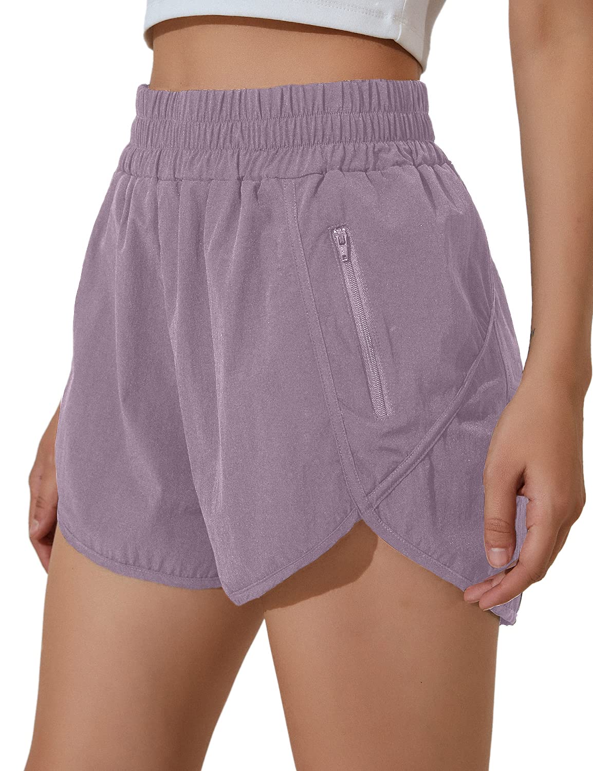 **Women's High Waisted Running Shorts - Quick Dry Athletic Workout Shorts with Zipper Pocket - Perfect for Jogging, Gym & Yoga**