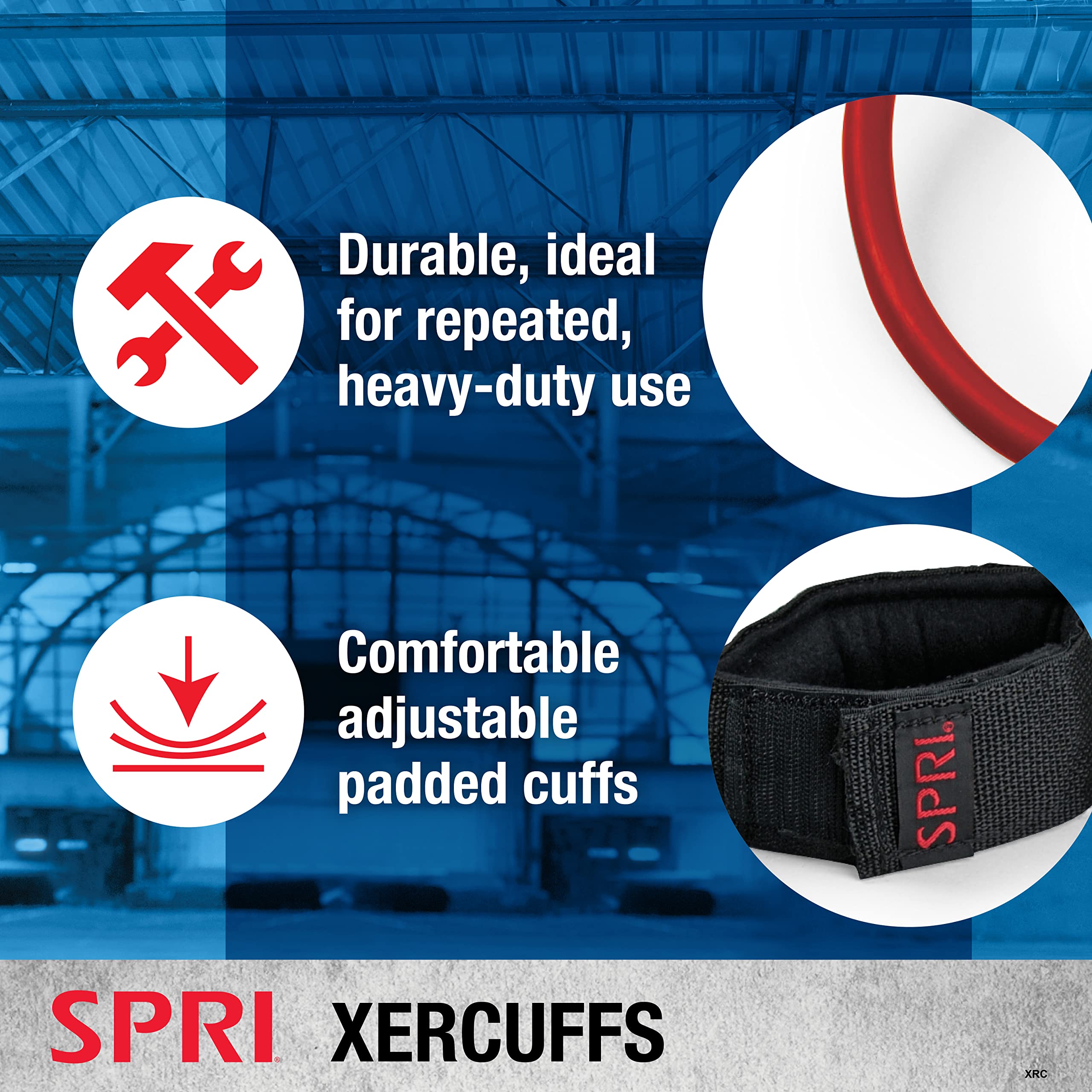 SPRI Xercuff Leg Resistance Band with Non-Slip Padded Ankle Cuffs - Adjustable Exercise Cord for Strength Training, Physical Therapy & Home Gym Workouts (Bands Sold Separately) - Perfect for Pilates, Yoga & Rehabilitation Exercises