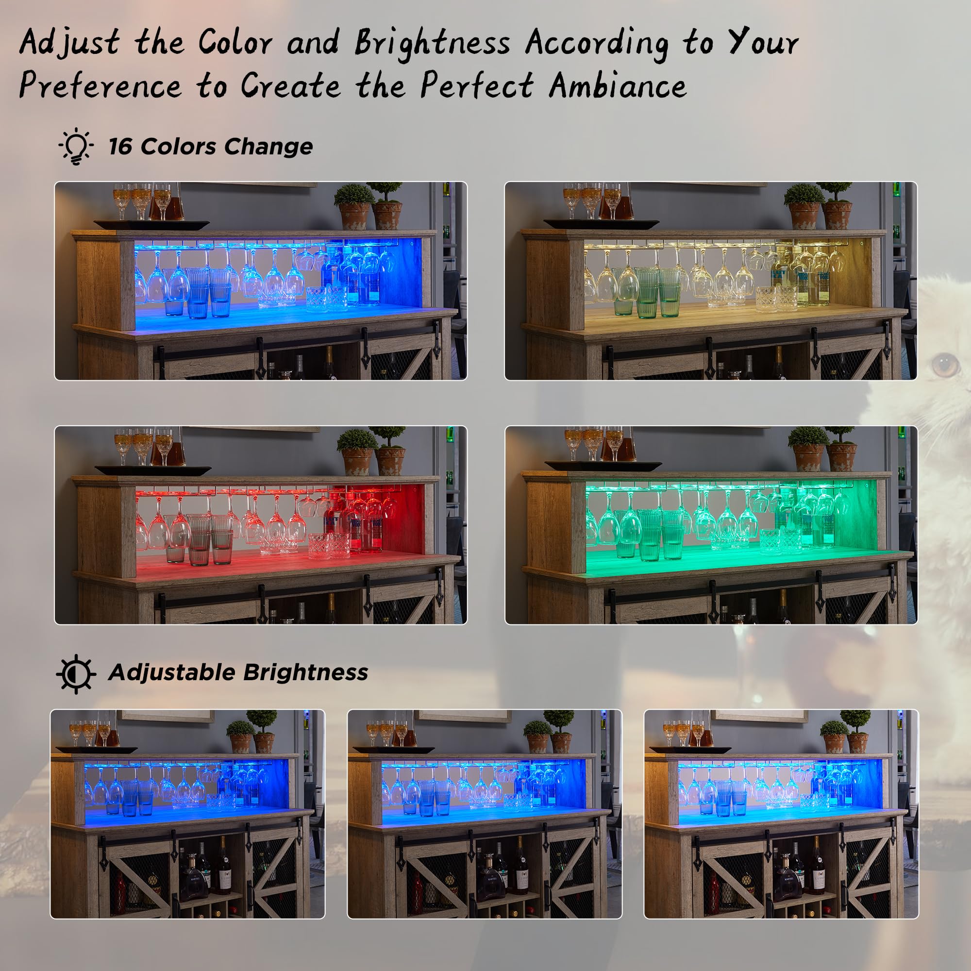 Farmhouse Coffee Bar Cabinet with LED Lights - 55