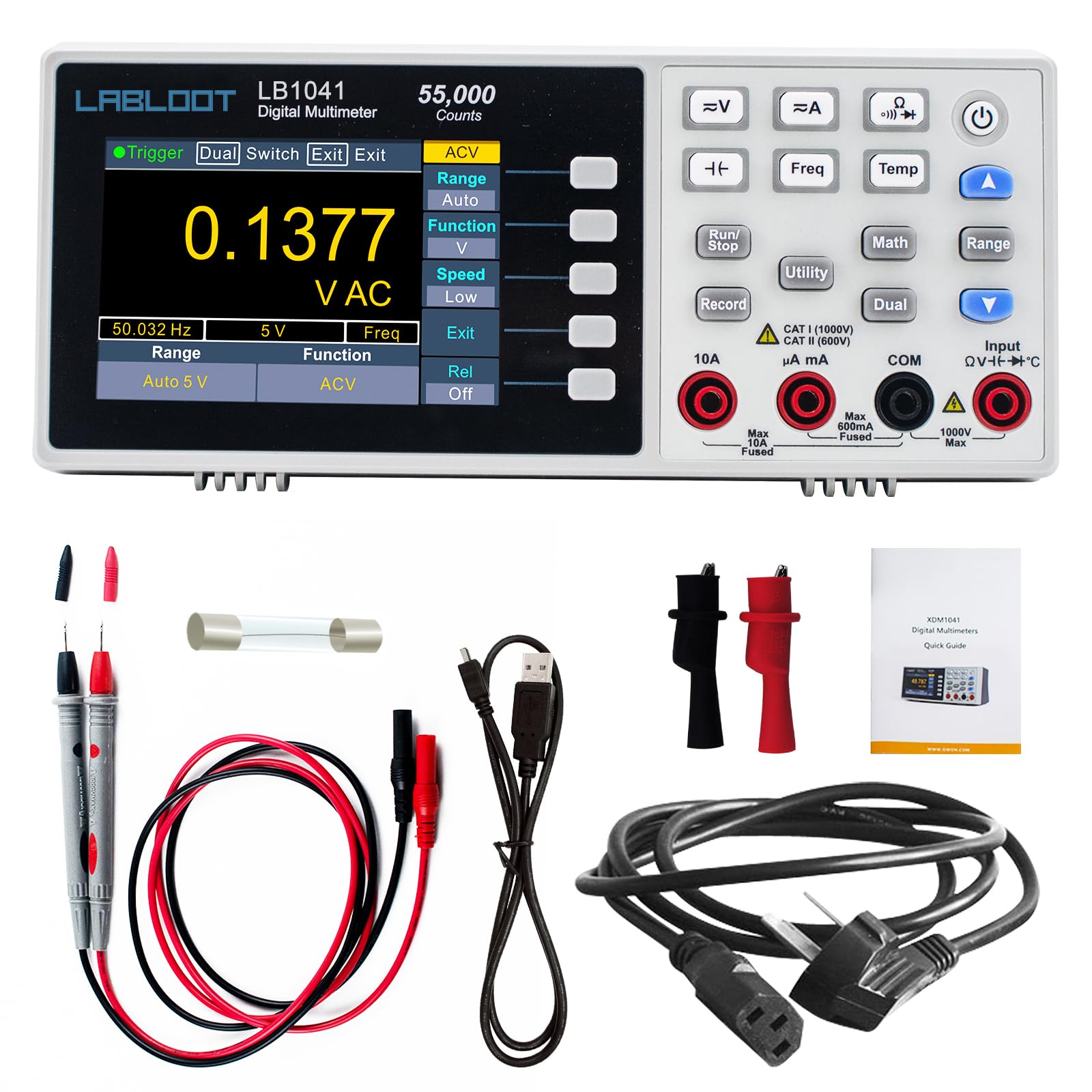 LB1041 Digital Multimeter 55000 Counts - True RMS Auto-Ranging Voltmeter, Ammeter, Ohmmeter for AC/DC Voltage, Current, Resistance, Frequency, Temperature, Diode & Continuity Testing - Perfect for Home, Lab, and Industrial Electrical Work