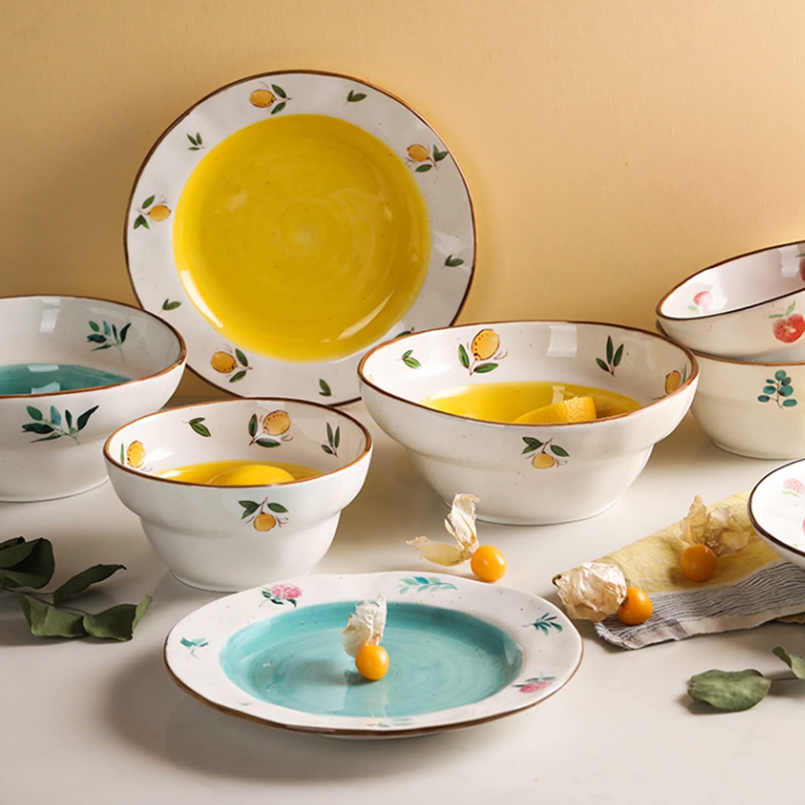 Stackable Round Fine Porcelain Salad Bowls Set - Microwave Safe Ceramic Soup, Ramen, Cereal & Pasta Serving Bowls for Kitchen, Dining & Meal Prep (Various Sizes) - Perfect for Family Dinners, Entertaining Guests & Healthy Meal Portioning