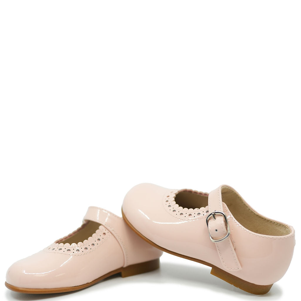 Beberlis Pink Patent Leather Scalloped Mary Jane Shoes for Women - Comfortable & Stylish Flats for Work, Party, and Everyday Wear