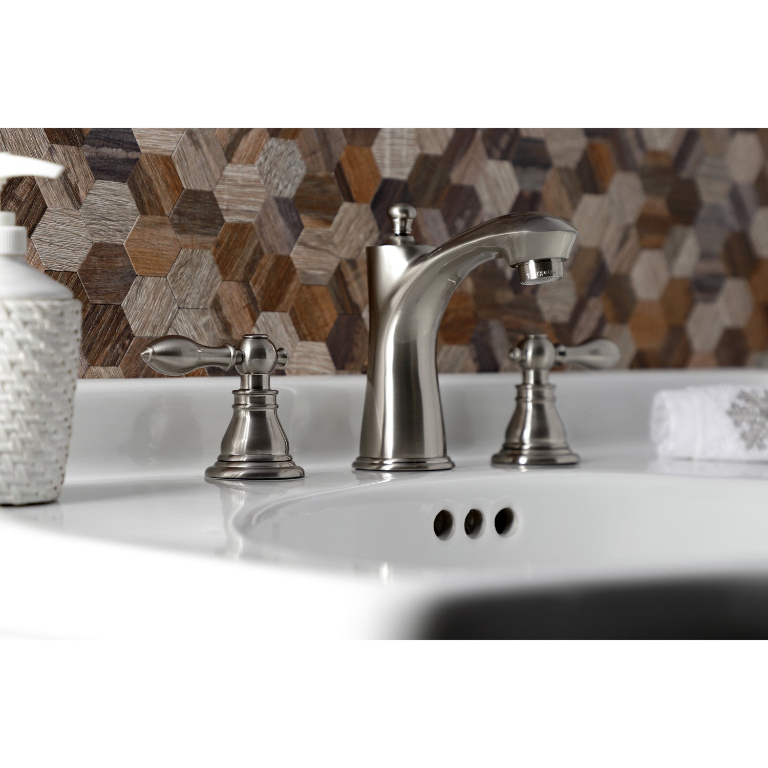 American Classic KB7968ACL Widespread Bathroom Faucet - 2 Handle 3 Hole Deck Mount with Pop Up Drain, Brushed Nickel Finish for Bathroom Sink Vanity Upgrade