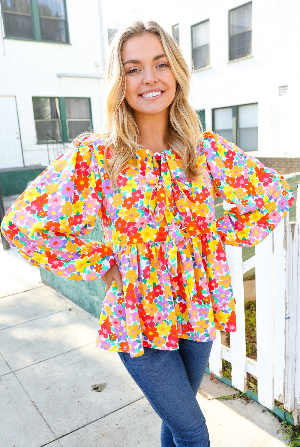 Chasing Dreams Floral Babydoll Top with Ribbon Tie Bow & Puff Elastic Sleeves | Women's Romantic Blouse for Date Night & Spring Outfits
