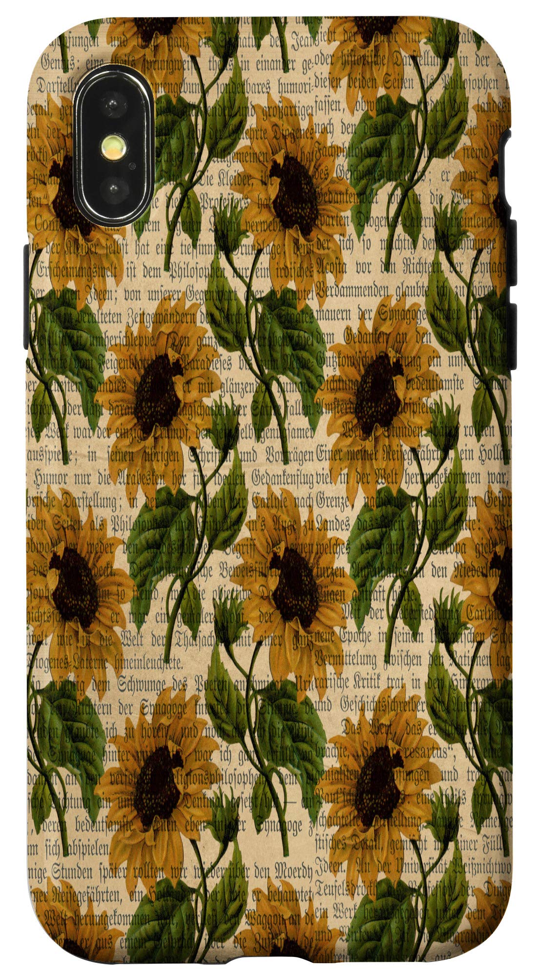 Vintage Sunflower Gothic Script iPhone X/XS Case - Trendy Protective Phone Cover for Women & Girls - Perfect for Daily Use, Travel & Gifting