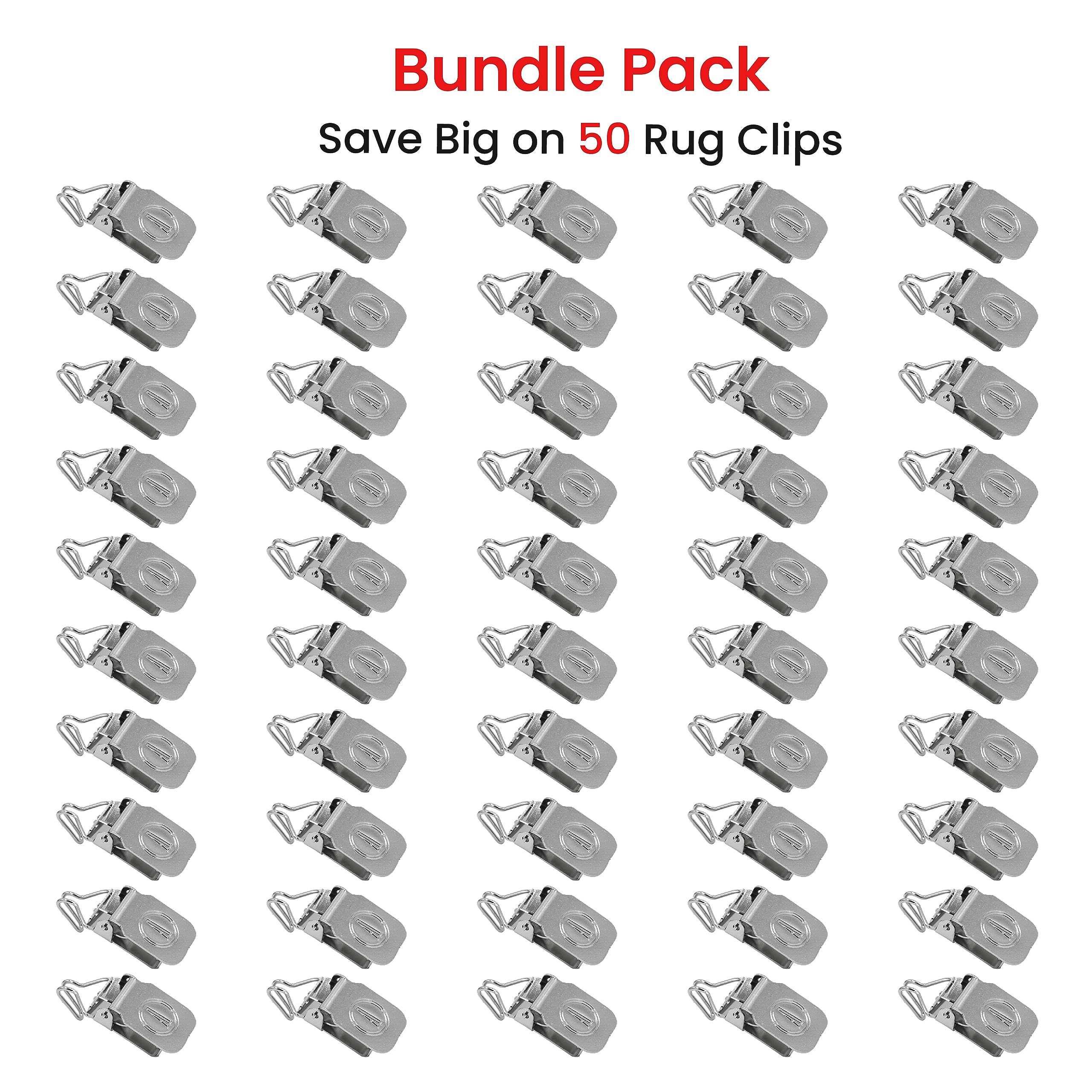 Durable Alligator Rug Clips for Hanging Rugs, Shawls, Leather Hides & Quilts - Silver J Hook Clamps (50 Pack) Fits 3/8