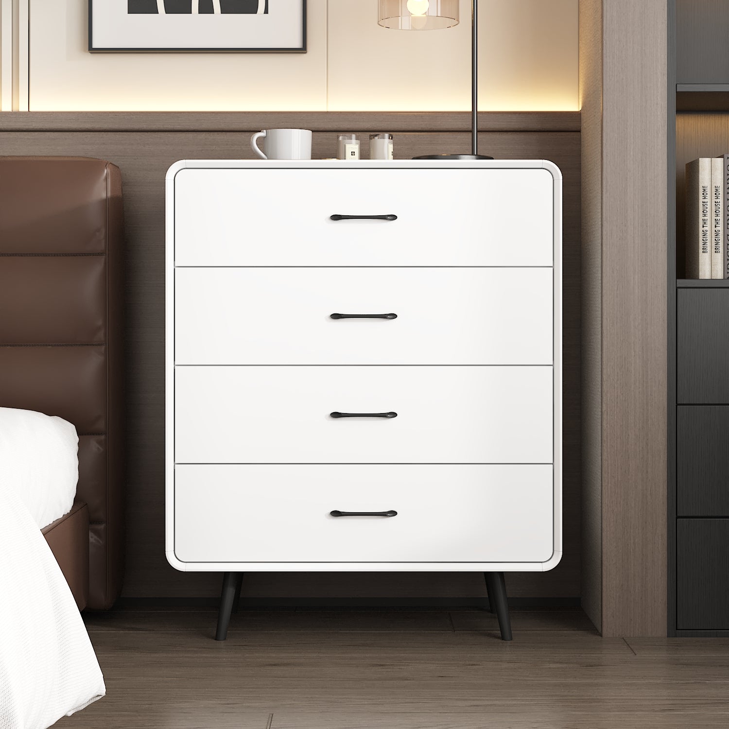 4-Drawer White Accent Chest with Metal Legs - Modern Bedroom Dresser for Storage & Organization - Perfect for Bedroom, Living Room or Office Décor