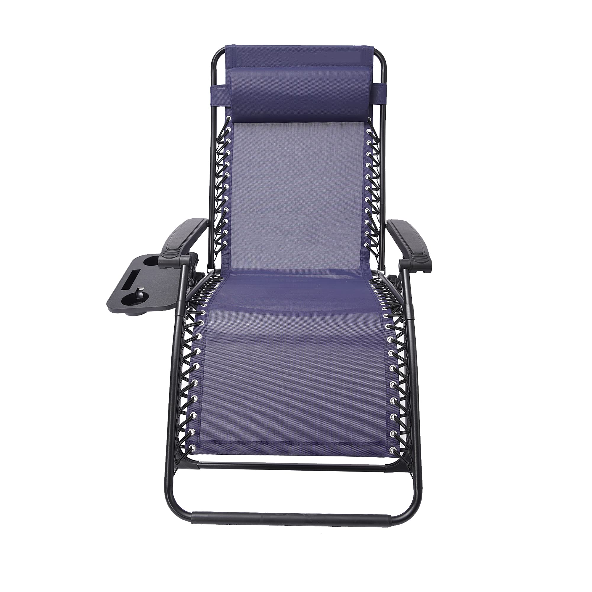 **Steel Frame Outdoor Patio Folding Zero Gravity Lounge Chair with Pillow & Cup Holder - Adjustable Reclining Camp Chair for Poolside, Backyard, Beach, and Garden Relaxation (Blue)**    *(Perfect for Sunbathing, Lounging, or Reading by the Pool, in Your Backyard, or at the Beach!)*