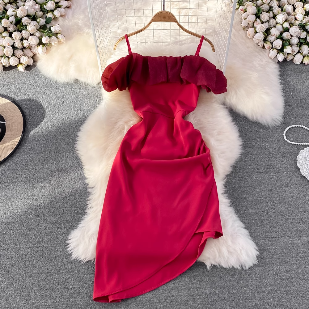 Off The Shoulder Irregular A Line Ruffle Dress for Women - Summer Flowy Boho Dress with Unique Hemline | Perfect for Beach Vacations, Date Nights & Outdoor Parties