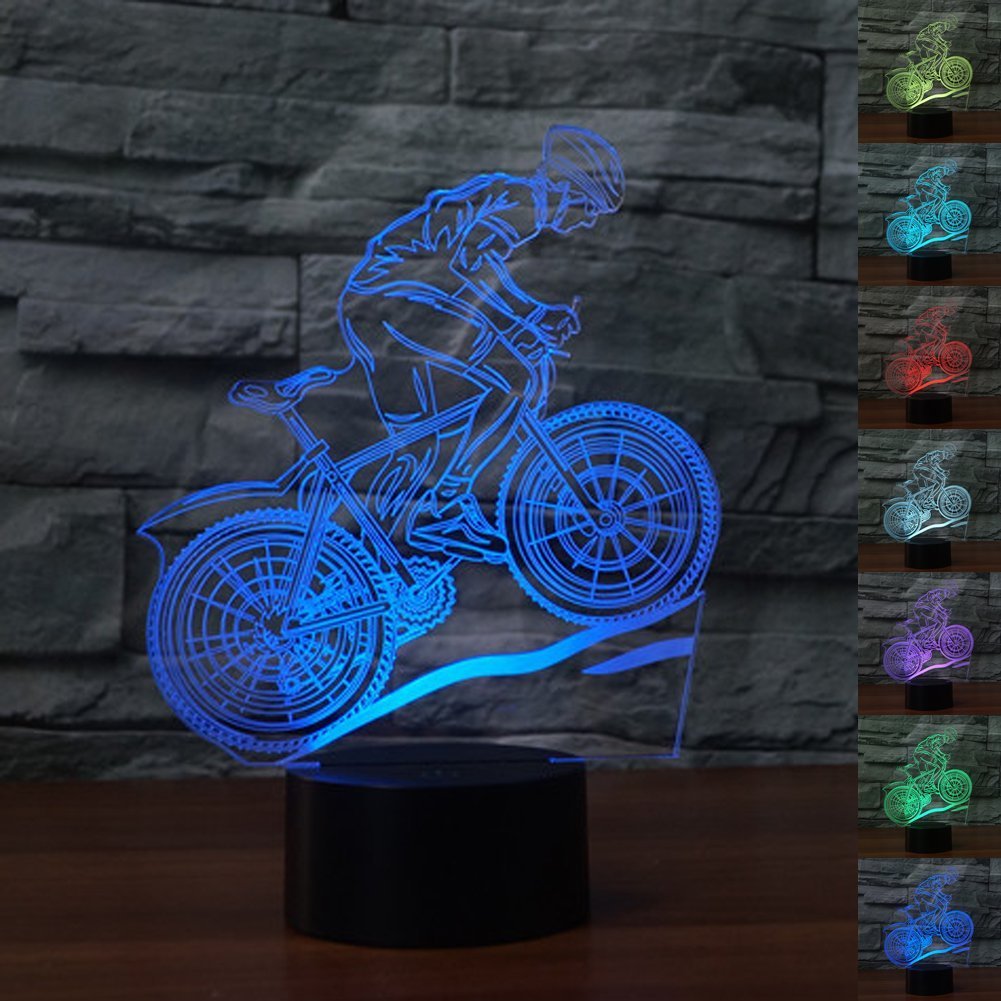 3D Magic Flying Bike LED Night Light - Touch Switch, 7 Color Changing Table Lamp with Optical Illusion for Kids Room, Christmas Decor, Birthday Gift (Home, Desk, Nursery) | Perfect for Bedtime, Party Decorations & Children's Gift Ideas