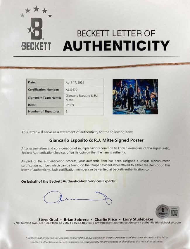 Authentic Giancarlo Esposito & RJ Mitte Signed Breaking Bad Framed Photo 16x20 with BAS COA - Perfect for TV Memorabilia Collection & Fan Gift