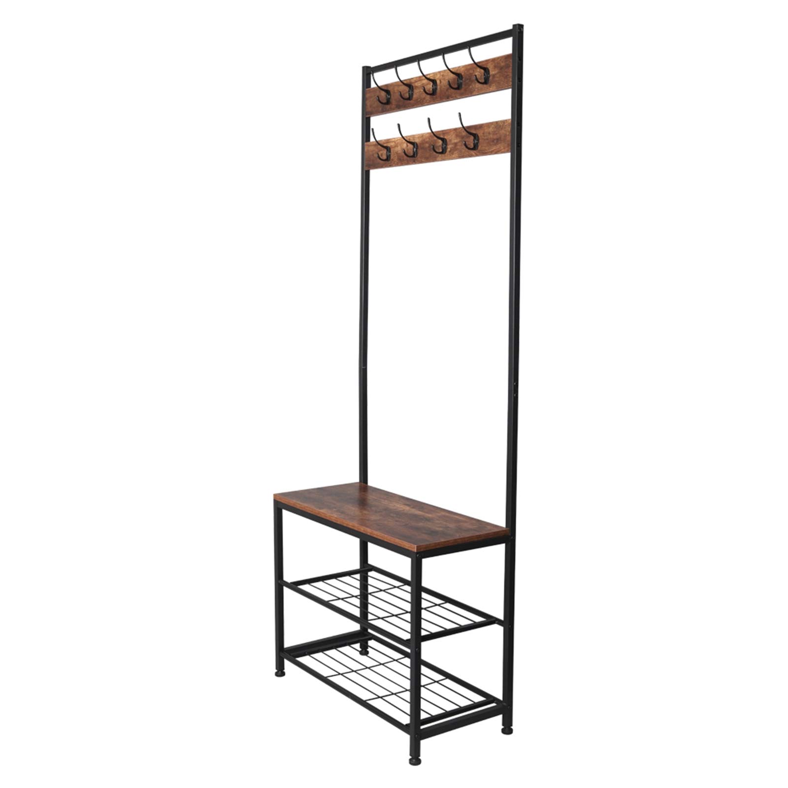 Industrial Coat Rack with Shoe Storage - Heavy Duty Metal Hall Tree Entryway Bench, Space Saving Entryway Organizer & Accent Furniture for Home, Office or Mudroom Organization