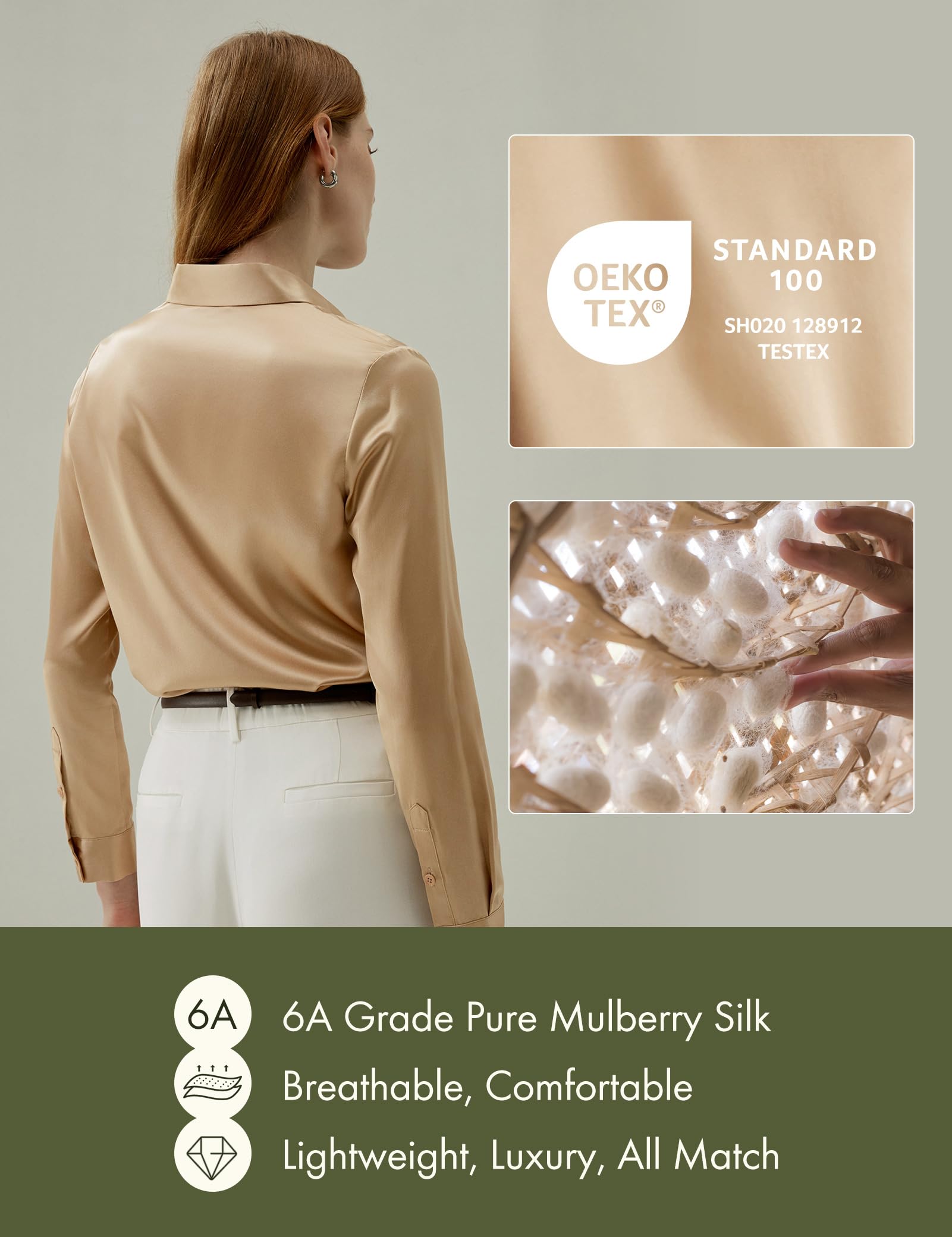 LilySilk 100% Pure Silk Blouse for Women - Long Sleeve Elegant Shirt, Soft & Smooth Luxury Tops for Work, Party & Special Occasions