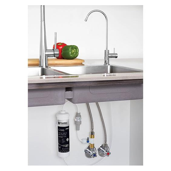 Puretec X4 Inline Undersink Water Filtration System with High Loop LED Faucet - 1.9 LPM Flow Rate | Under Sink Water Filter for Clean Drinking Water | Perfect for Kitchen, RV & Office Use