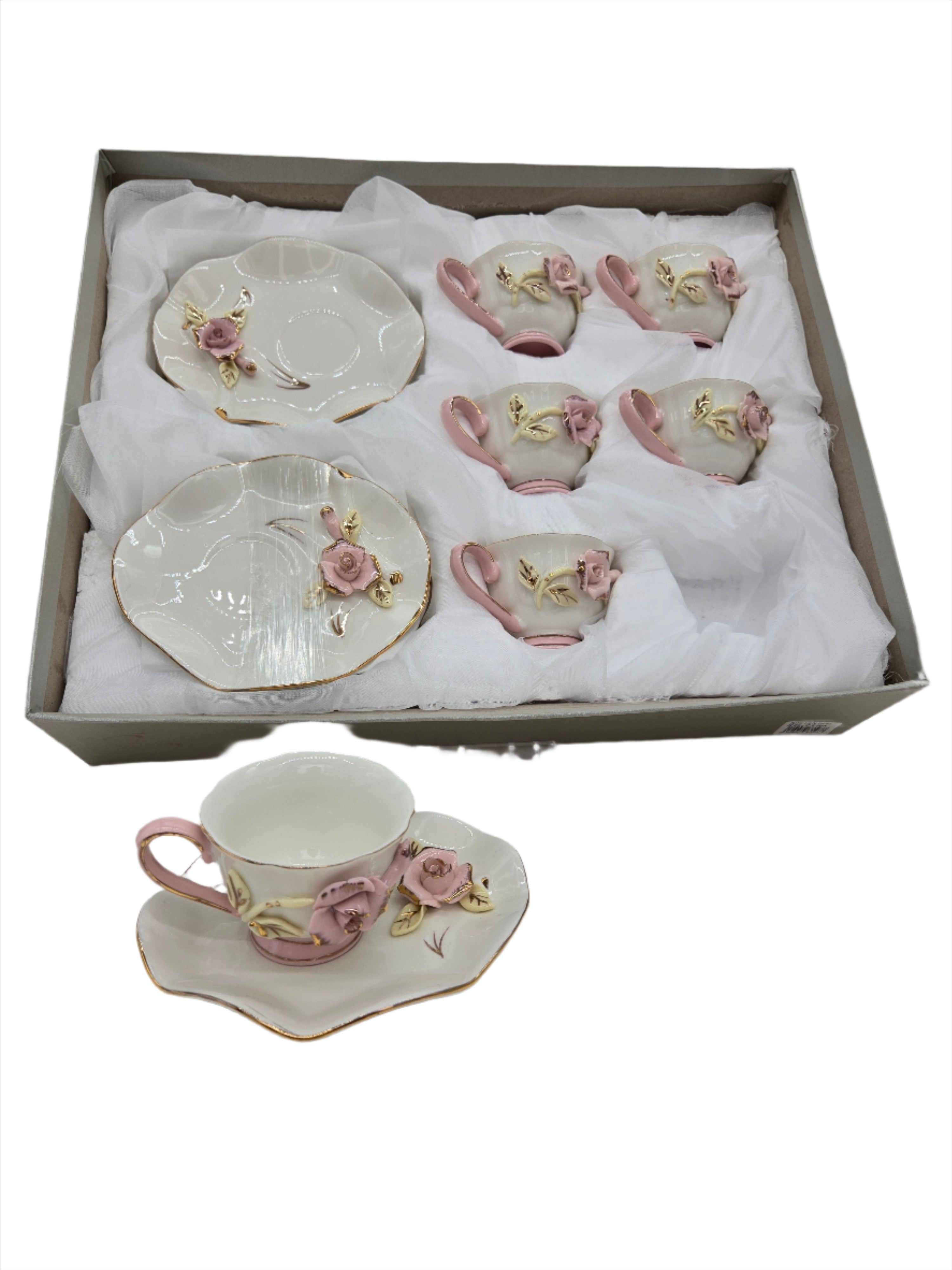 6-Piece Floral Tea Set - Elegant Porcelain Tea Cups with Saucers & Teapot - Perfect for Afternoon Tea, Bridal Showers, and Gift Giving