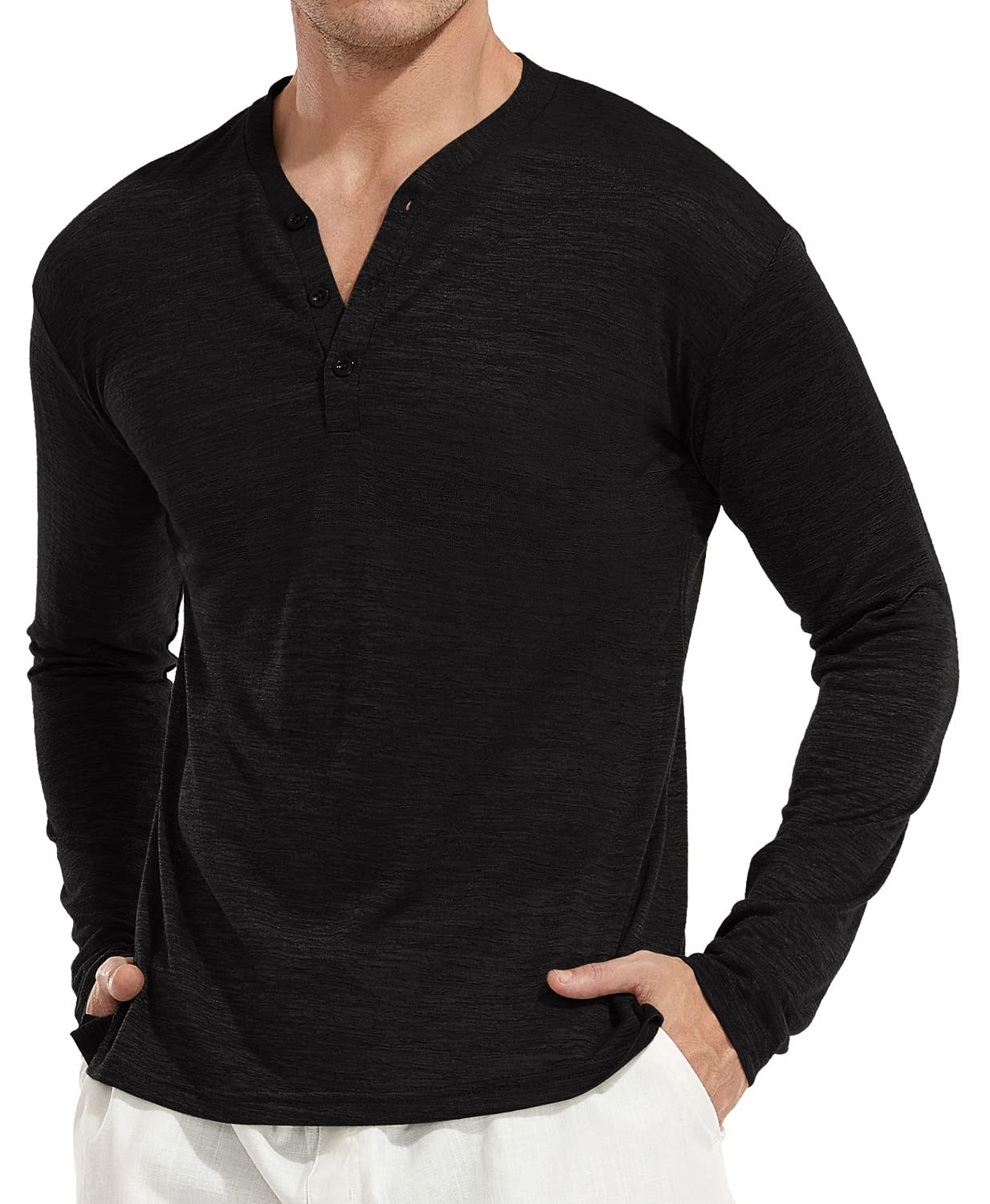 YTD Men's Long & Short Sleeve Henley Shirts - Casual Fashion Beach Yoga Loose Fit T-Shirts for Men - Perfect for Outdoor Activities, Gym Workouts & Everyday Wear