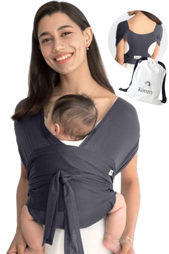Konny Baby Carrier AirMesh Wrap - Lightweight & Breathable Baby Sling for Newborns to 44 lbs (Charcoal, Large) - Perfect for Hands-Free Parenting, Errands & Outdoor Adventures