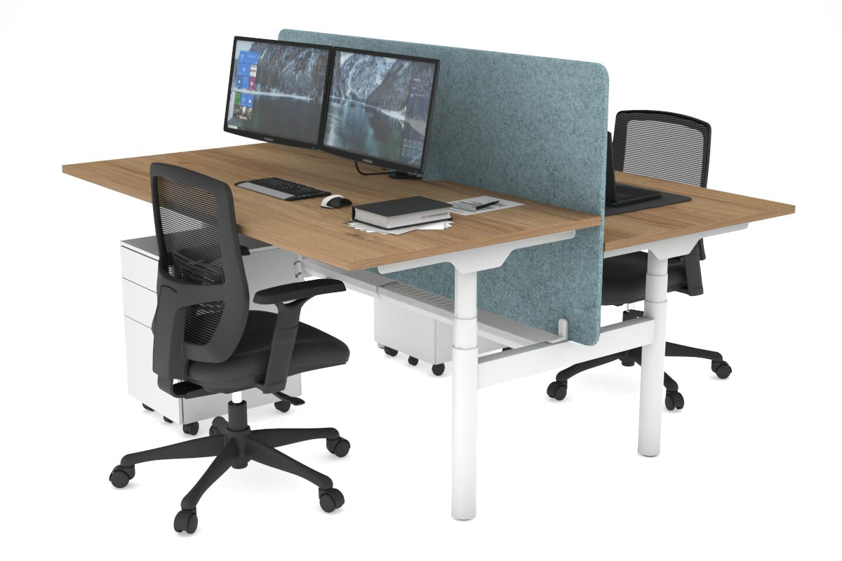 Flexi Premium Height Adjustable 2-Person H Bench Workstation - White Frame [1400L x 800W with Cable Management] - Ideal for Office, Home Workspace & Collaborative Environments