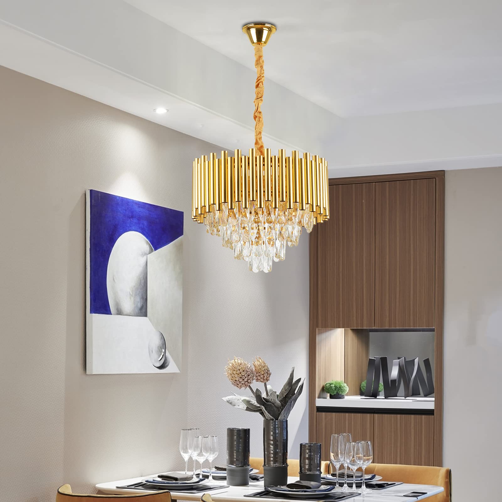 TFCFL Modern Crystal Chandelier Light - 4-Tier Raindrop Crystal Pendant Fixture, Flush Mount Ceiling Lighting for Dining Room, Living Room & Kitchen Island (E12 x 4 Lights) | Elegant Home Decor for Weddings, Restaurants & Luxury Interiors