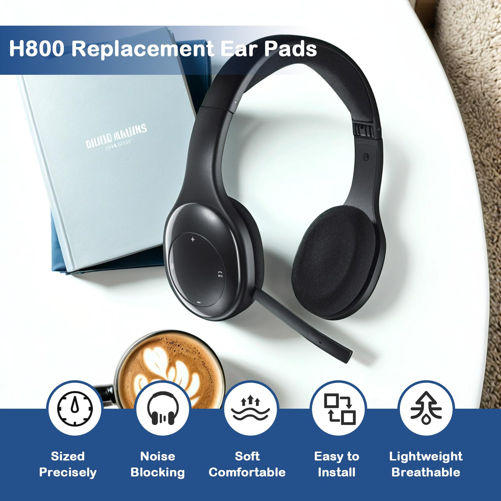 H800 Replacement Ear Pads - Soft Comfortable Headphone Cushions for H800 Headset | Easy to Install & Lightweight | Perfect for Gaming, Music & Office Use