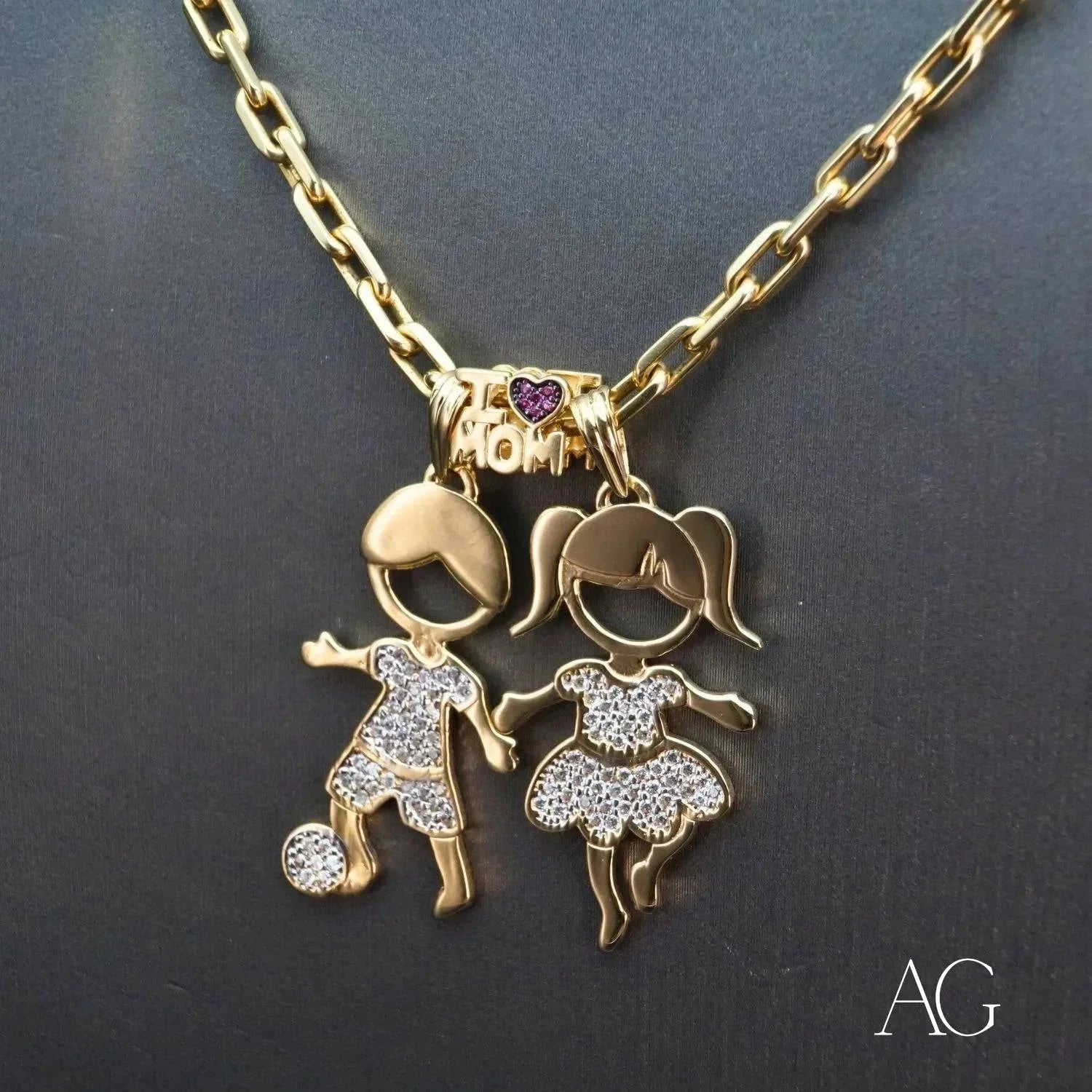 18K Gold Pendant Necklace with CZ Stones - Elegant Doll Charm Jewelry for Women, Perfect for Gifts, Parties and Special Occasions
