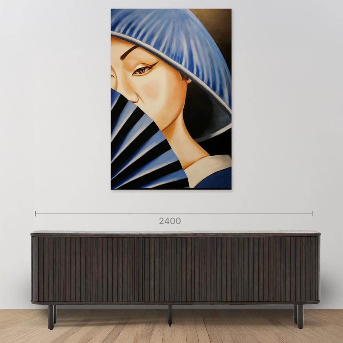 Geisha with Fan Oil Painting on Canvas - Oriental Theme Wall Art for Living Room, Bedroom & Office Decor