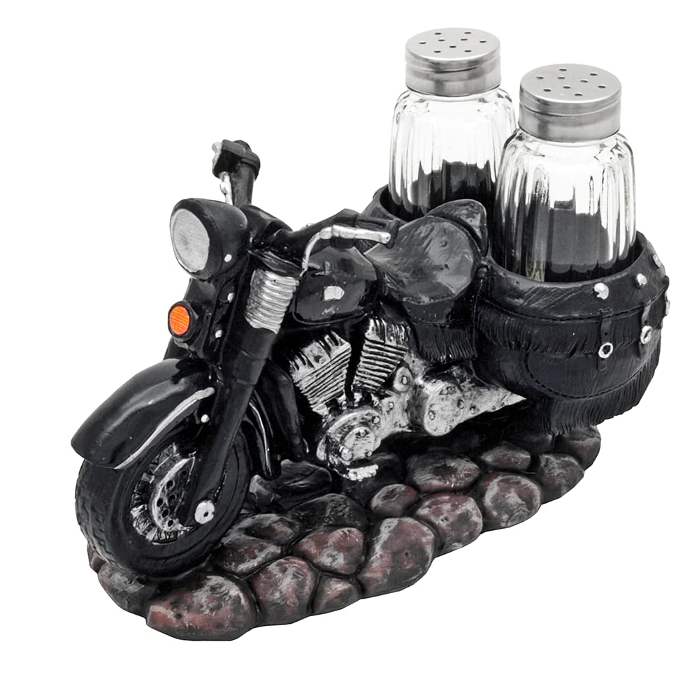 Premium Spice Open Road Black Motorcycle Salt and Pepper Shaker Set - DWK Brand - Perfect for Kitchen, Dining Table, BBQ, Camping & Motorcycle Enthusiast Gifts
