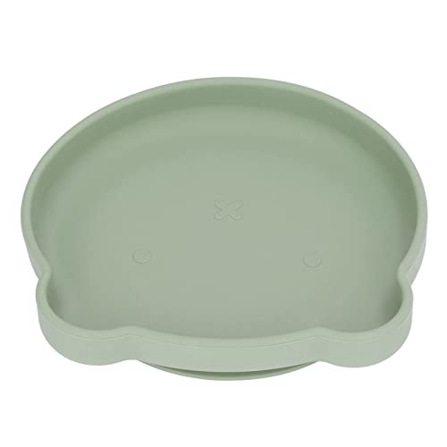 Baby Suction Plate - Soft Touch Bear-Shaped Dish with Temperature Resistant Safe Material | Easy to Wash | Dark Green | Perfect for Toddler Mealtime & Lunch