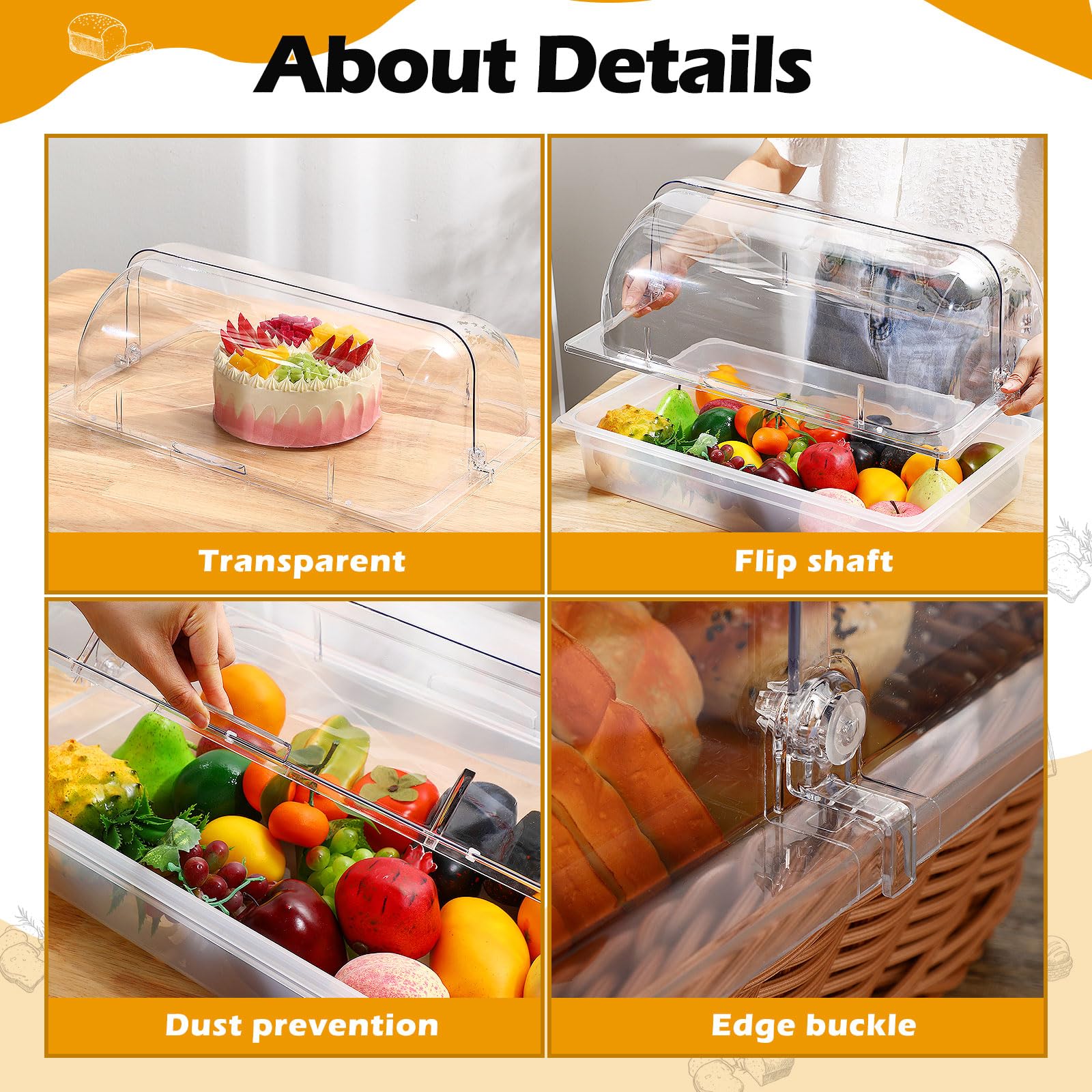4-Piece Clear Plastic Chafing Dish Cover - Full Size Roll Top Bakery Pan Display for Desserts, Cakes & Cupcakes | Commercial Food Service, Buffet Display, Bakery Exhibition