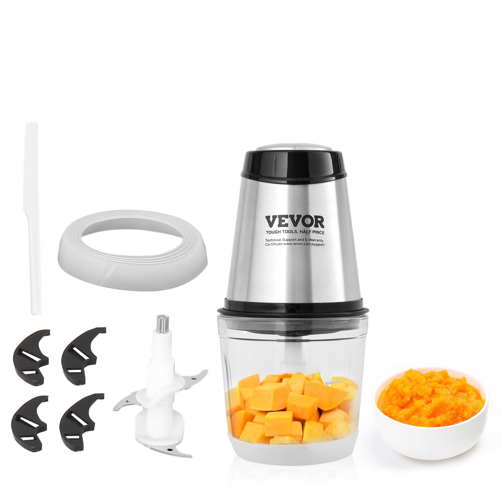 VEVOR 400W Mini Electric Food Processor & Meat Grinder, 2-Speed Stainless Steel Blender for Baby Food, Vegetables, Onion, Meat - Perfect for Home Cooking, Meal Prep & Small Kitchen Appliances (2.5 Cup Capacity)