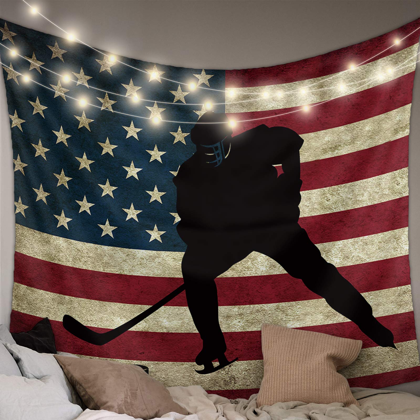 American Flag Hockey Tapestry - 40x60 Inch Wall Art for Bedroom, Dorm & Outdoor Decor