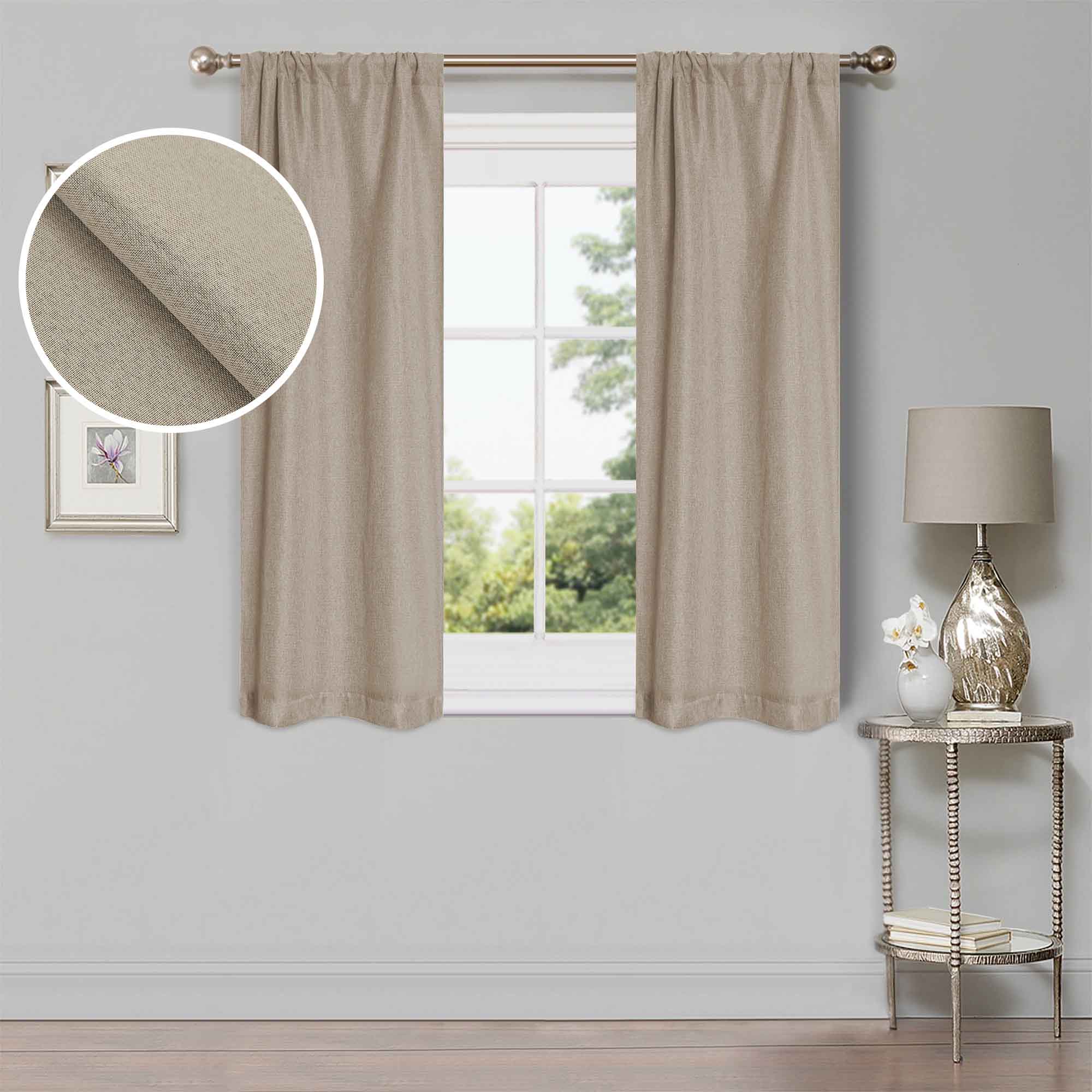 Linen Pattern Blackout Curtains Set of 2 Panels - 100% Room Darkening, Washable Fabric for Bedroom & Living Room - Noise Reducing & Energy Saving Window Treatments for Home Decor