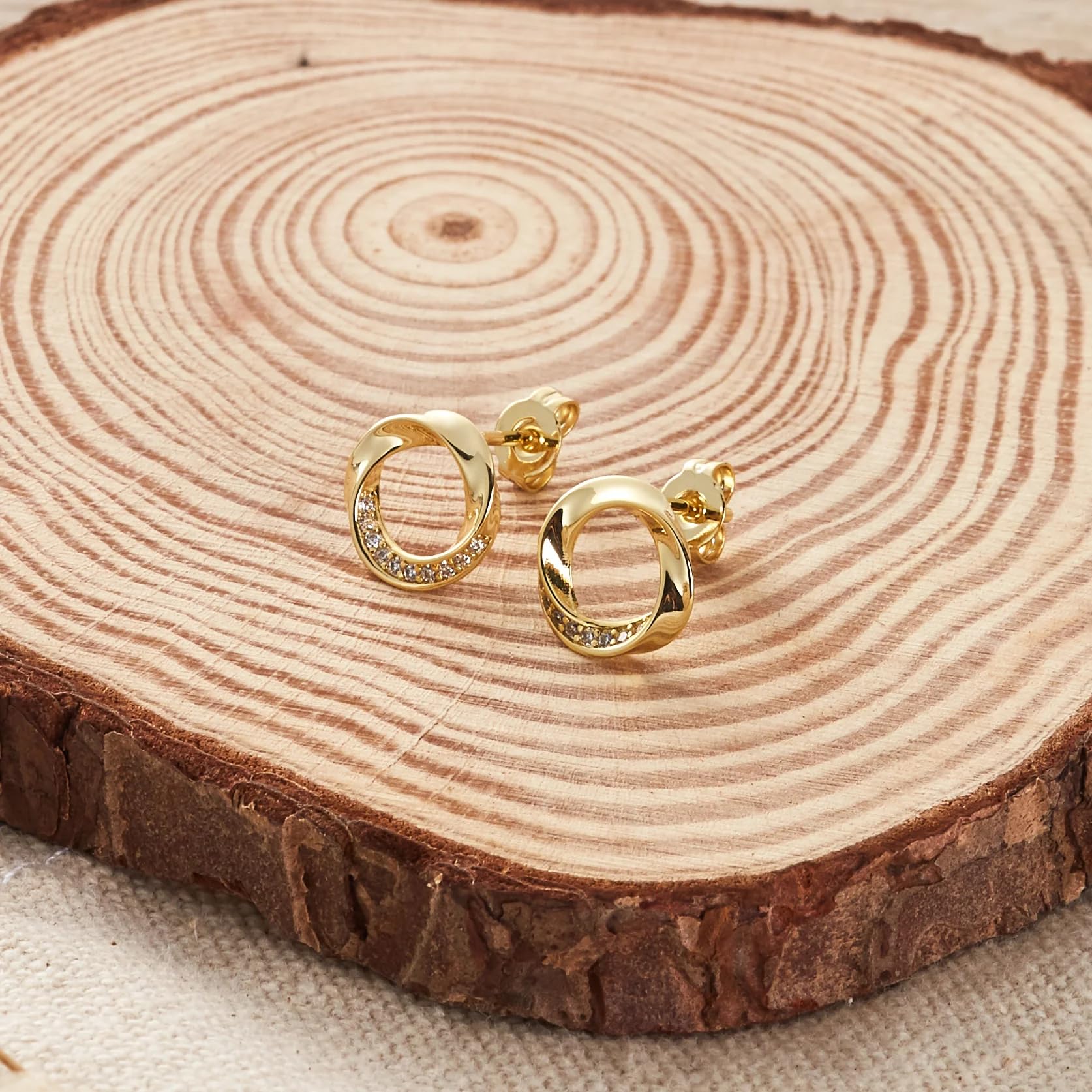 Gold Plated Twist Earrings with Zirconia Crystals for Women - Elegant Party Jewelry