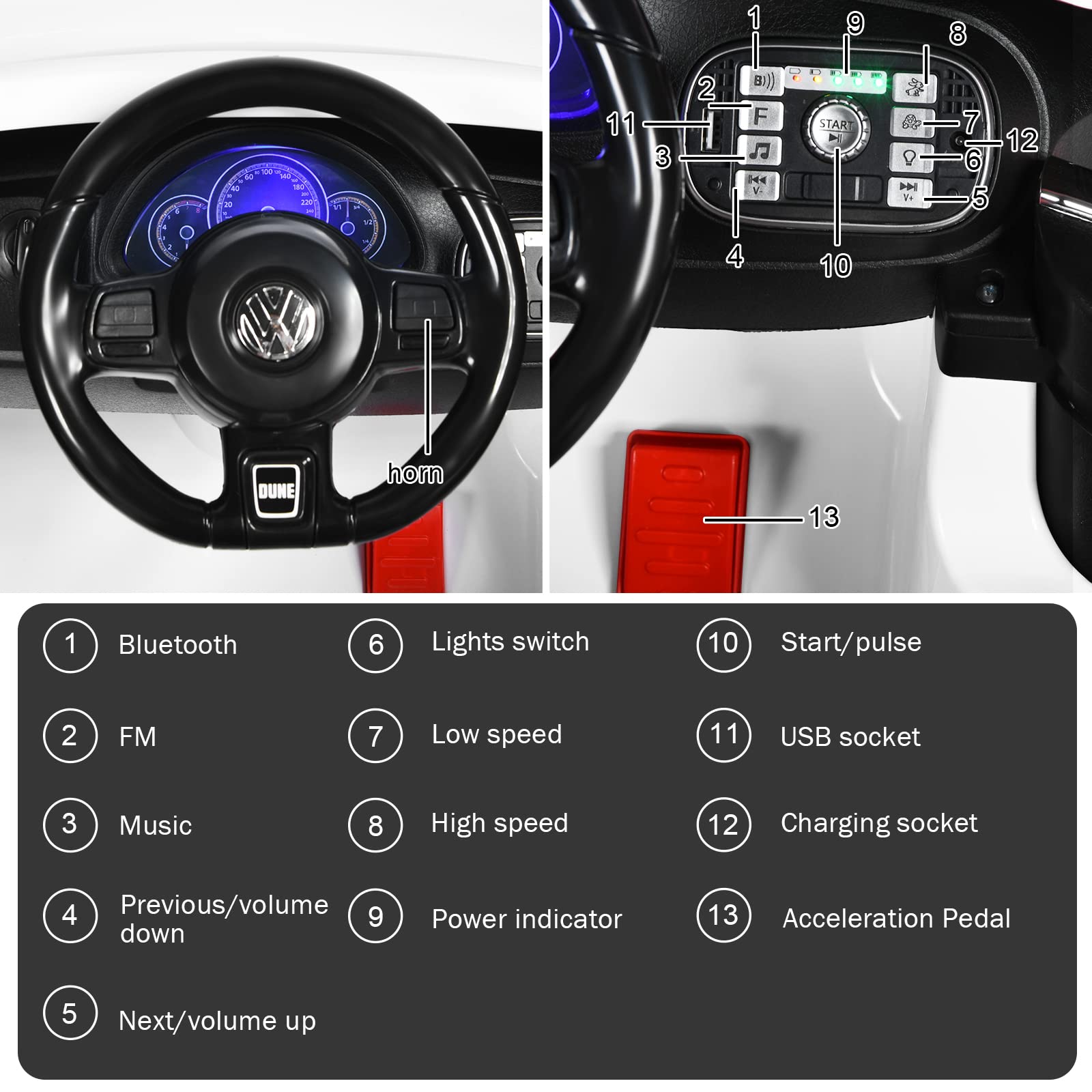 Costzon 12V Licensed Volkswagen Beetle Kids Electric Ride-On Car with Remote Control, Spring Suspension, LED Lights, USB Port, Horn & Music – 4-Wheeler Battery-Powered Vehicle for Boys & Girls (White) | Perfect Birthday Gift, Outdoor Play & Pretend Driving Fun