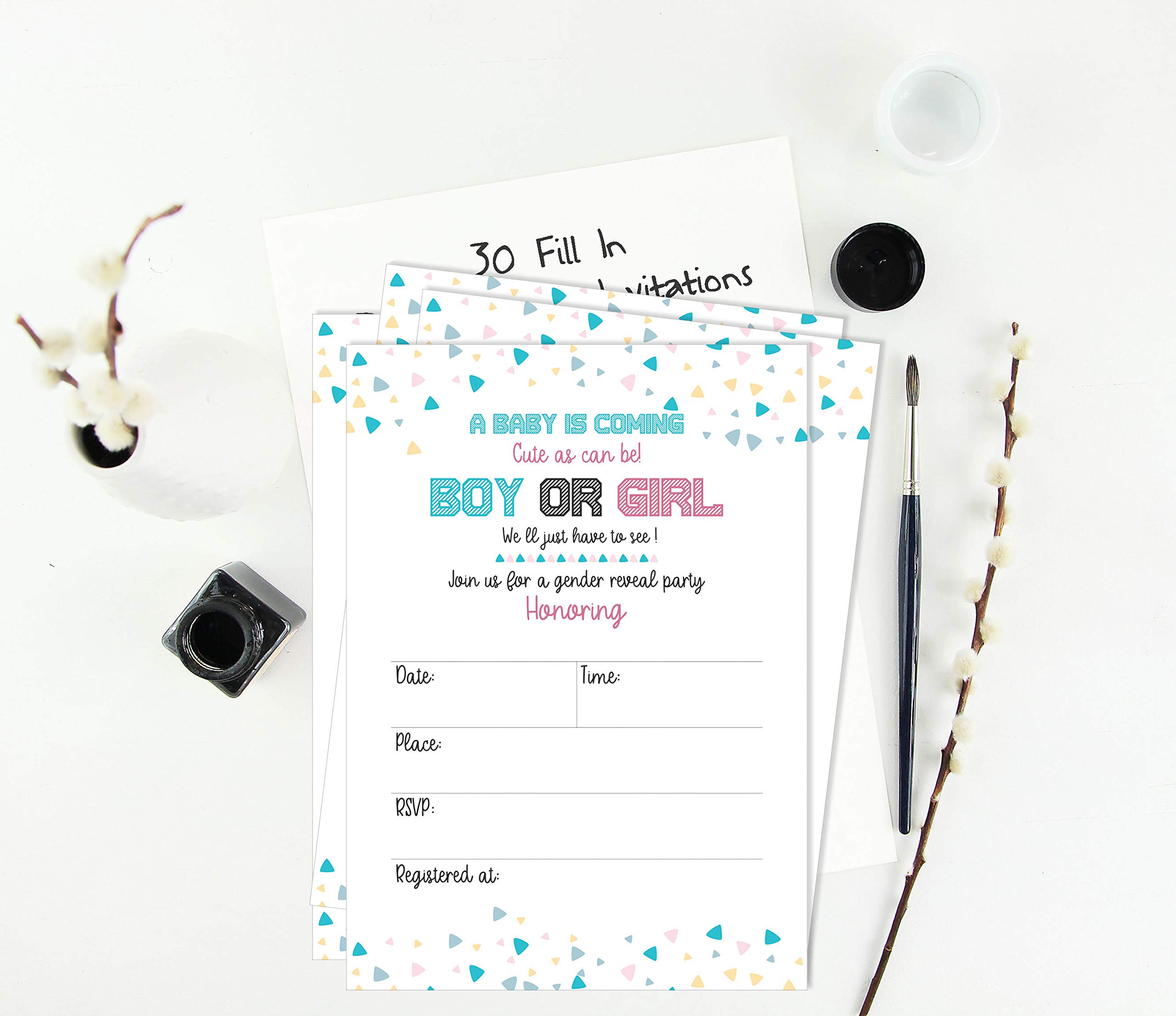 30 Fill-in Baby Shower Invitation Cards - Gender Reveal (It's a Boy/It's a Girl) Blank Invites for Gender Reveal Party & Baby Shower Celebrations