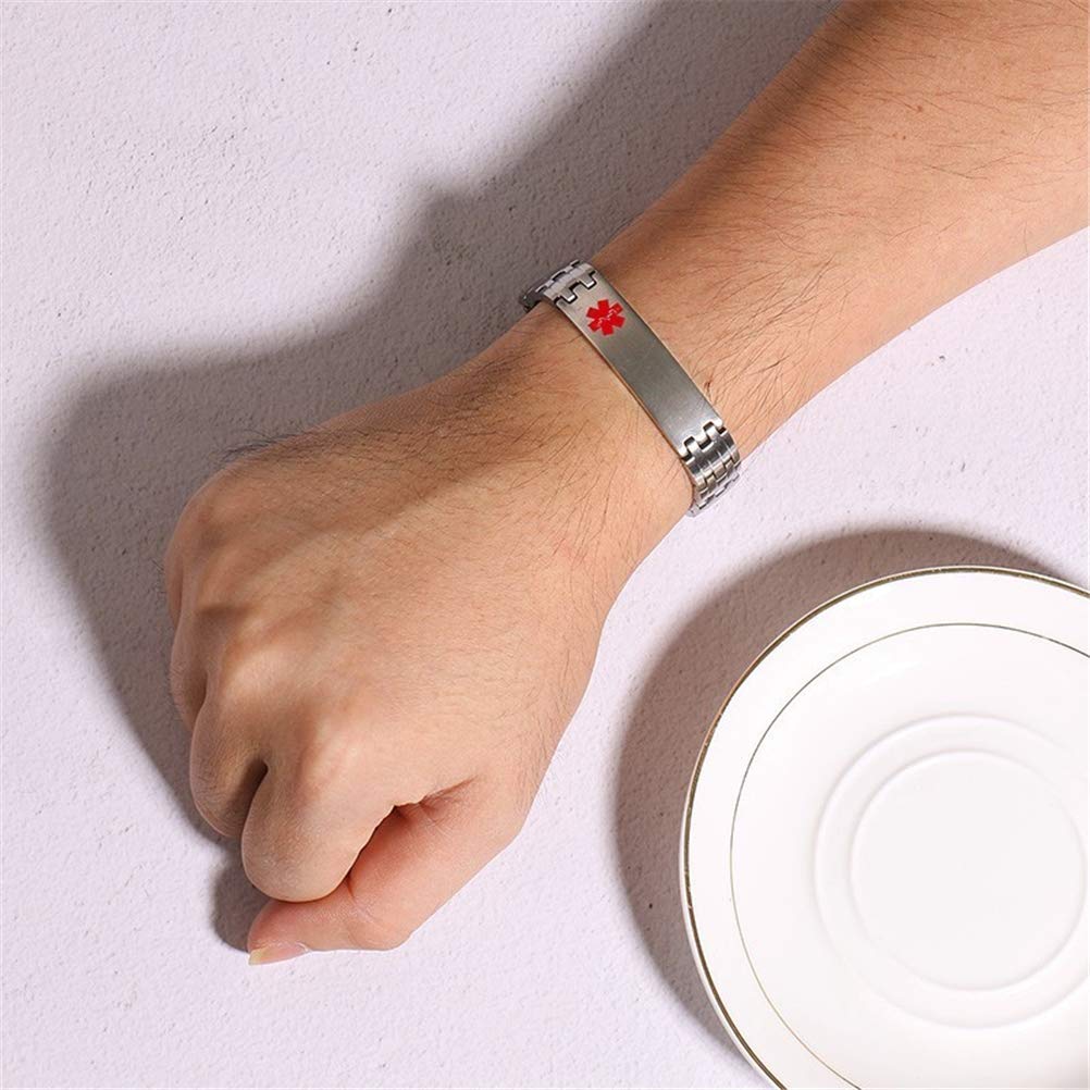 Medical Alert ID Bracelet for Men - Stainless Steel Emergency Medical Bracelet with Free Engraving - Fashionable & Durable Bangle for Daily Wear, Travel & Emergency Situations