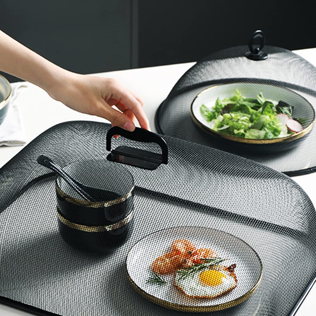 Zerodeko 2 Pack Stainless Steel Mesh Food Covers - Round Kitchen Food Protector for Flies & Insects, Perfect for Outdoor Picnic, BBQ, Camping & Party Use (Black)