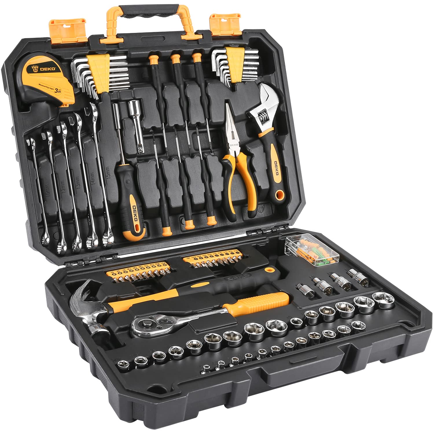 DEKOPRO 128-Piece Professional Tool Set - Complete Household & Auto Repair Kit with Durable Plastic Toolbox | Perfect for DIY Projects, Home Maintenance & Car Repairs
