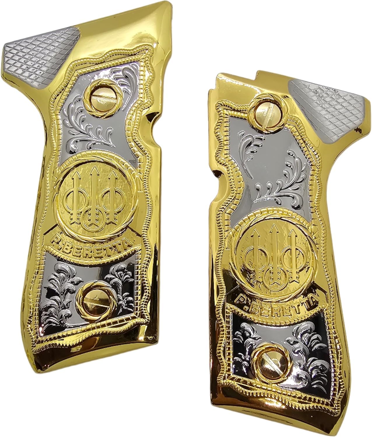 Premium Beretta 92/96 Combo Grips & Magazine Floor Plates - Nickel/Gold-Plated for 92F, 92FS, M9 & 96 Models | Enhanced Grip & Magazine Base | Perfect for Target Shooting, Competition & Concealed Carry