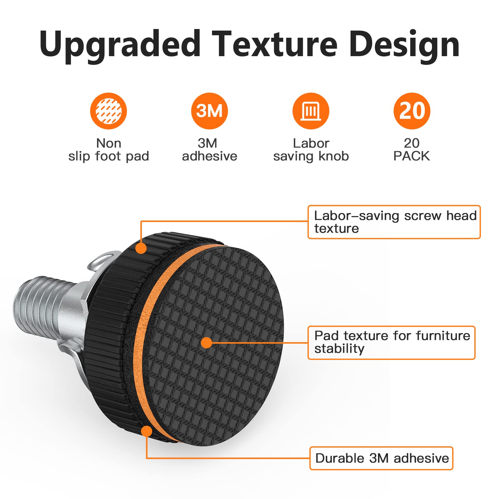 20 Pcs Heavy Duty Adjustable Furniture Levelers with Rubber Pads - 3/8
