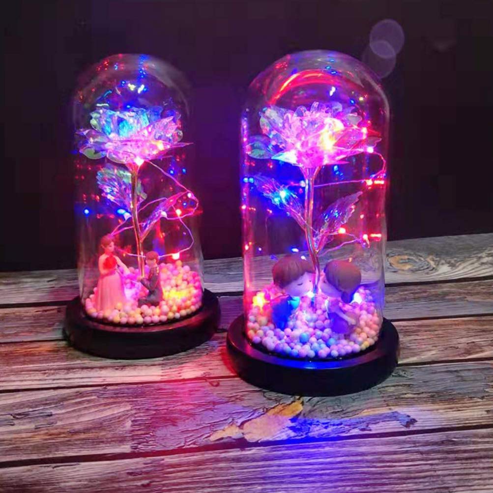 Enchanted Rose Light in Glass Dome - Gold Foil LED Rose Night Light for Valentine's Day, Mother's Day Gift - Perfect for Bedroom Decor, Romantic Dinner & Wedding Centerpiece (1Pcs)