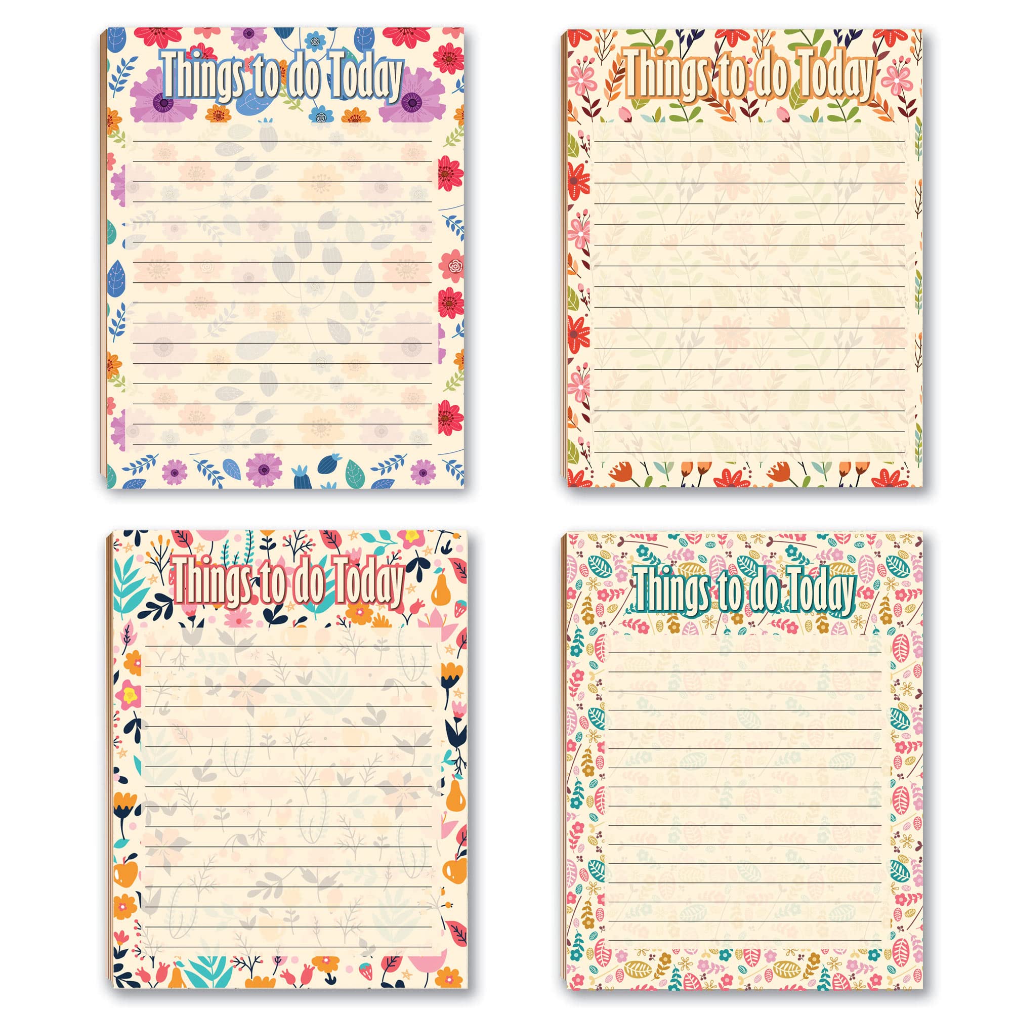 Stonehouse Collection Floral Notepads - 4 Pack Assorted To-Do List Notebooks | USA Made Blank Notepads for Office, School & Home Organization | Floral Design Stationery for Planning, Journaling & Gift Giving