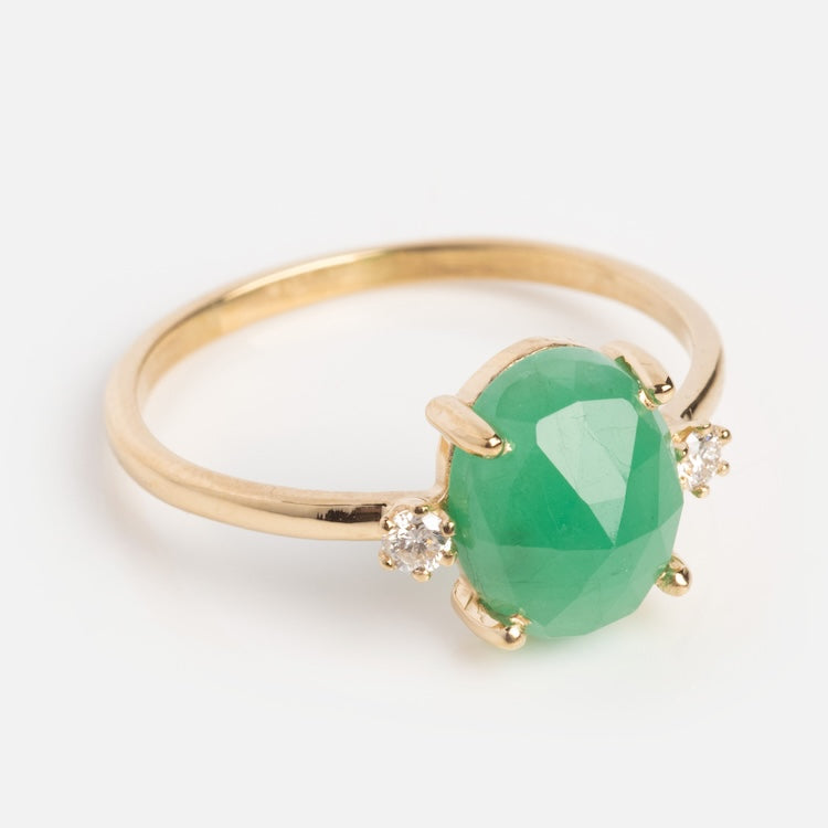 Exquisite Oval Emerald and Diamond Ring in 14K Yellow Gold | Elegant Jewelry for Engagement, Anniversary & Special Occasions