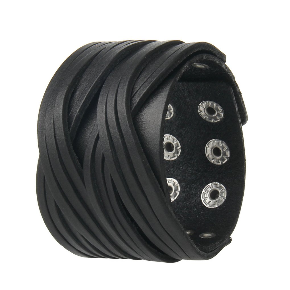 Men's & Women's Black Leather Bracelet - Punk Style Wrist Cuffs & Arm Bands | Perfect for Rock Concerts, Biker Events & Gothic Fashion Accessories