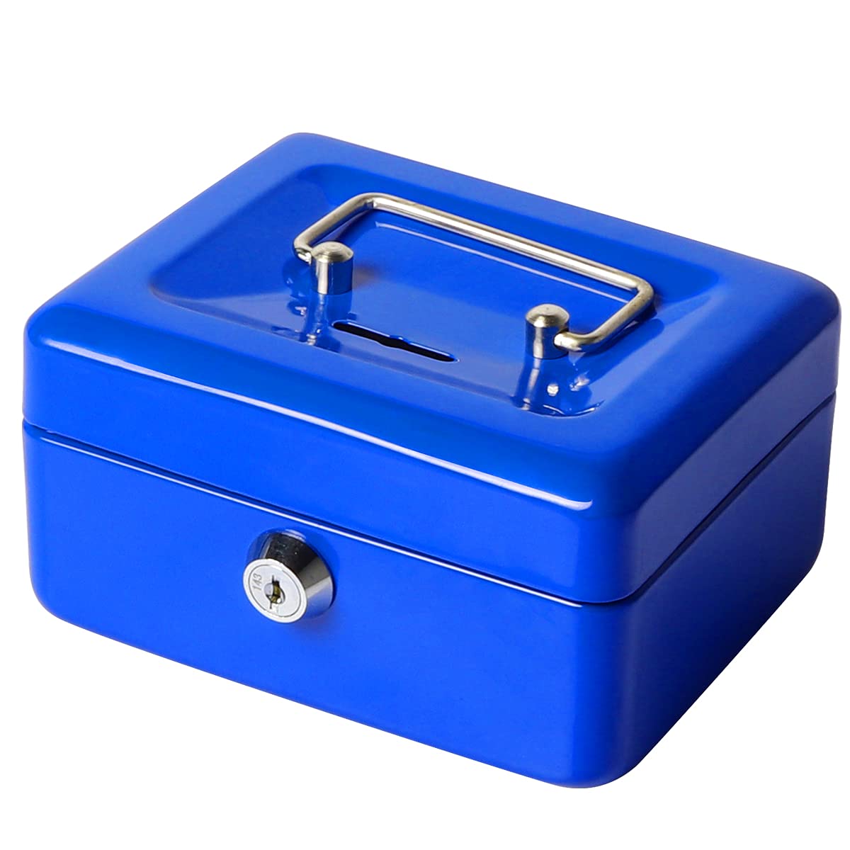 Jssmst Small Locking Cash Box with Money Tray - Secure Money Storage Box for Kids with Top Slot - Blue Lock Box (5.91
