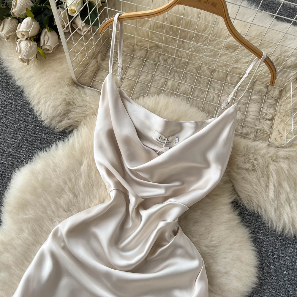 Elegant French Satin Mermaid Dress for Women - Summer Mid-Length Formal Evening Gown with Sexy Silhouette | Perfect for Weddings, Cocktail Parties, and Special Occasions