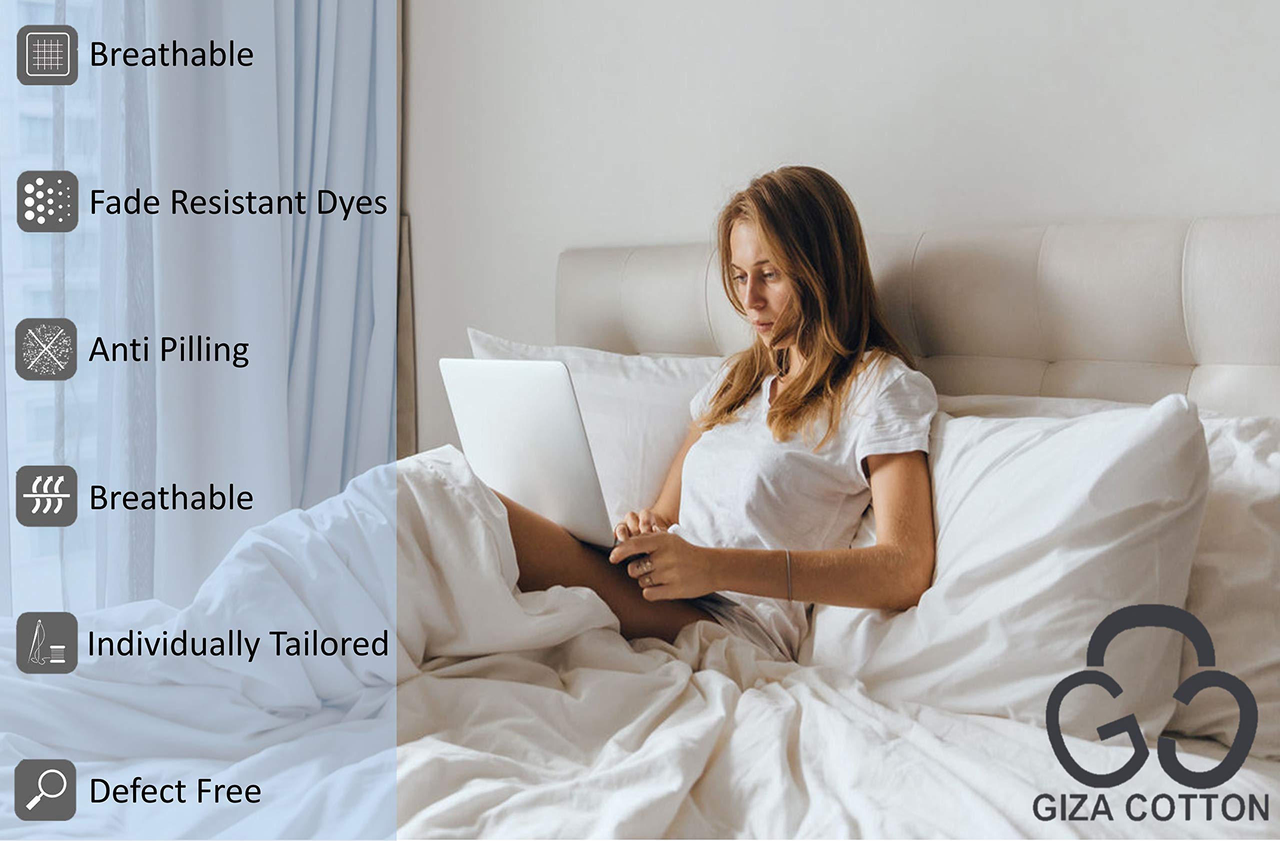 Premium 100% Giza Egyptian Cotton Sheets Set - 5 Piece King Size Deep Pocket (15