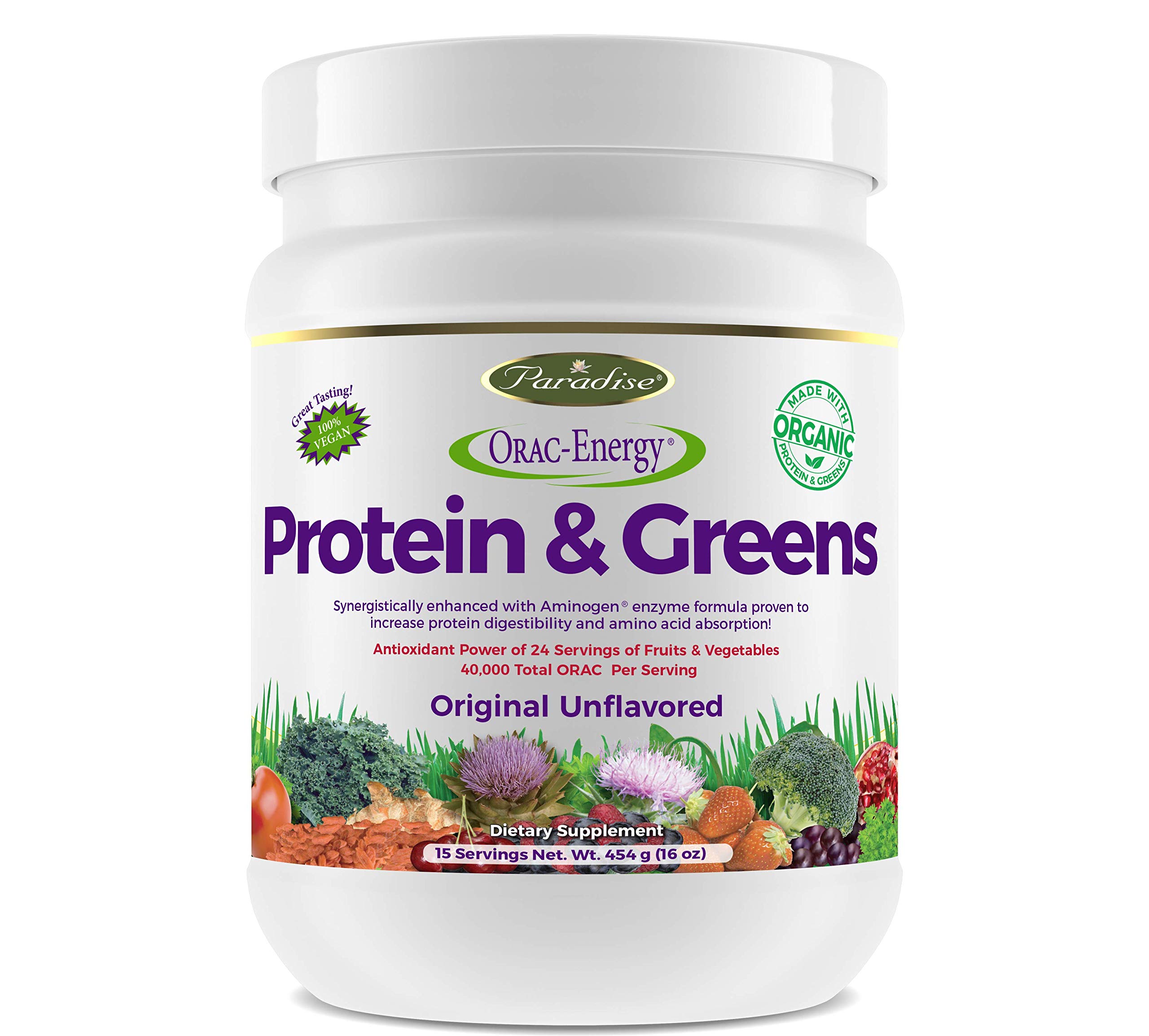 Paradise Herbs Orac Energy Greens Superfood Powder - Plant-Based Protein & Antioxidant Boost (14 oz) - Supports Energy, Recovery & Daily Nutrition for Active Lifestyles