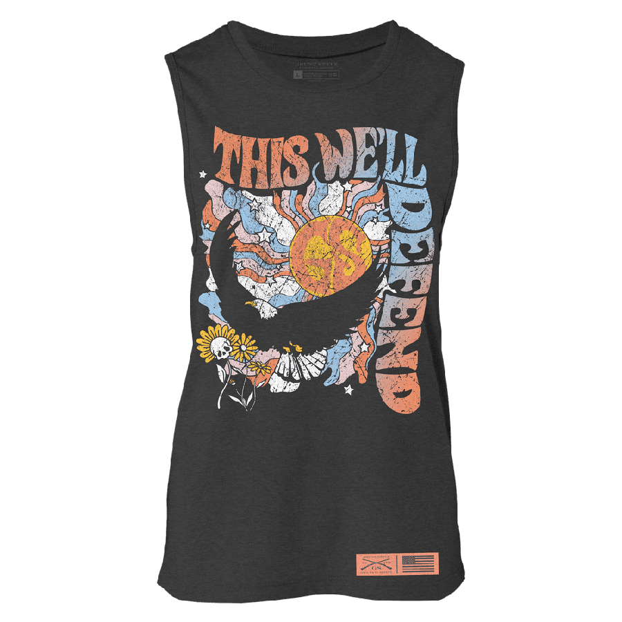 Women's Trippy Eagle Graphic Everyday Tank Top - Dark Heather Gray - Casual Wear, Music Festivals & Street Style