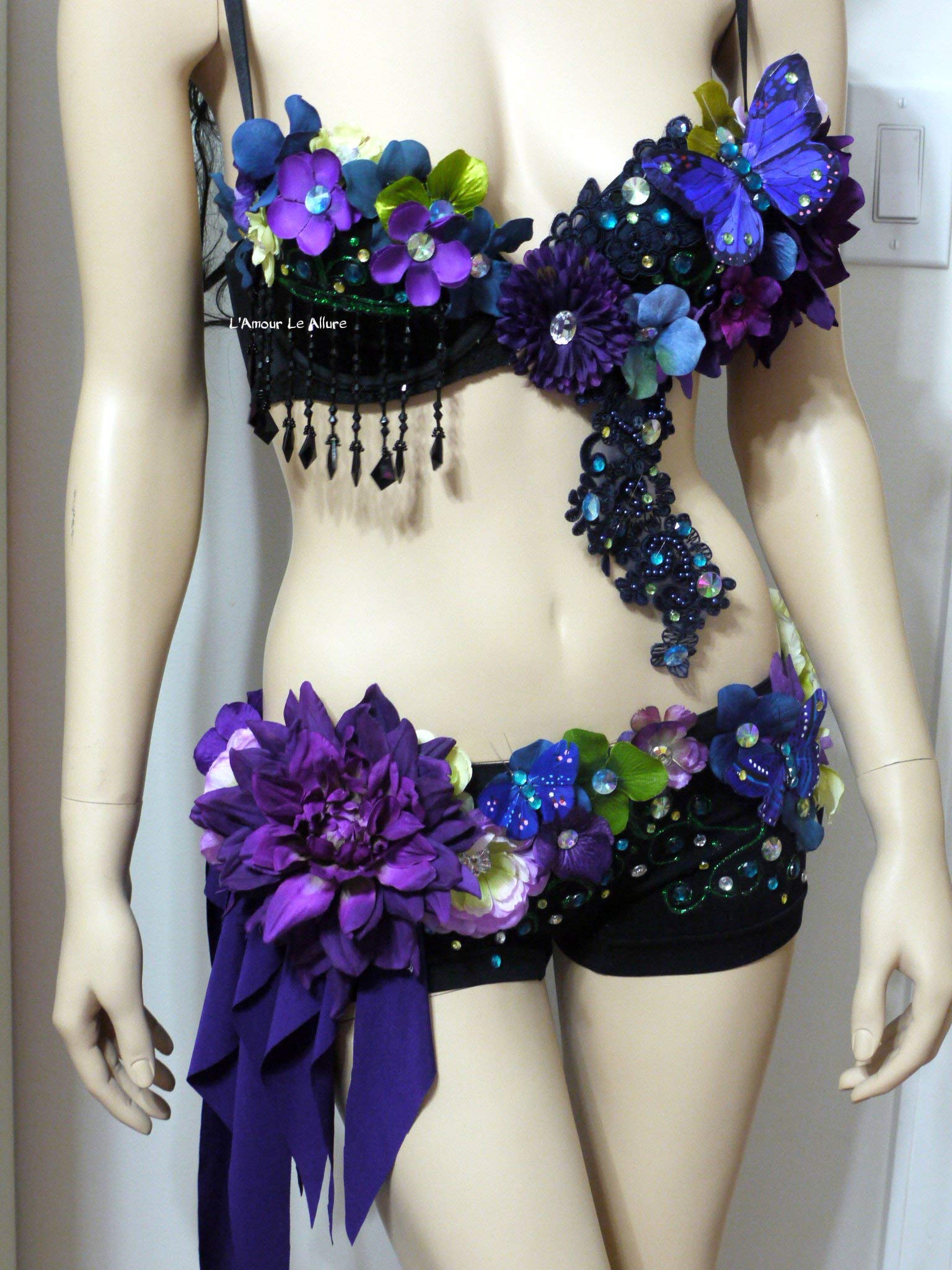 Dark Purple Fairy Monokini Swimsuit - Sexy Rave Bra & Dance Costume for Women - Perfect for Pool Parties, Music Festivals & Burlesque Performances